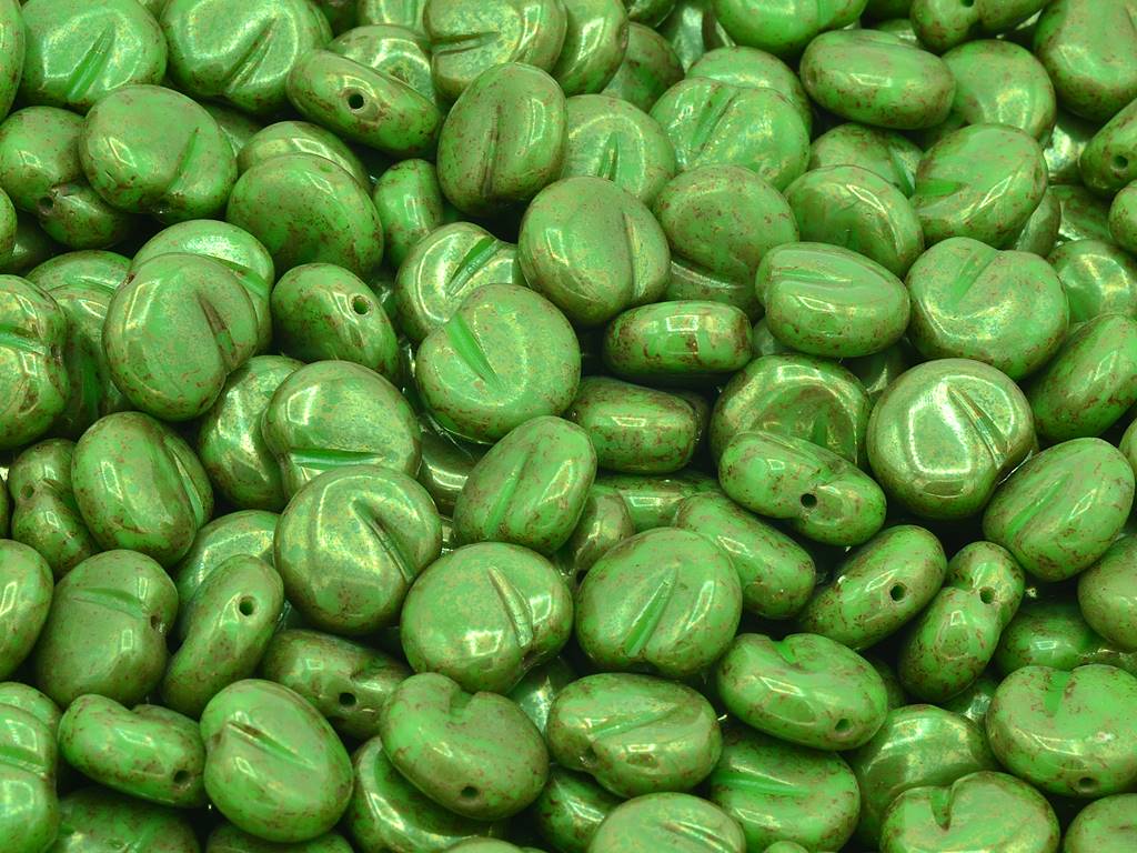 Apple Fruit Beads, Opaque Green Terracotta Red (53210-15495), Glass, Czech Republic