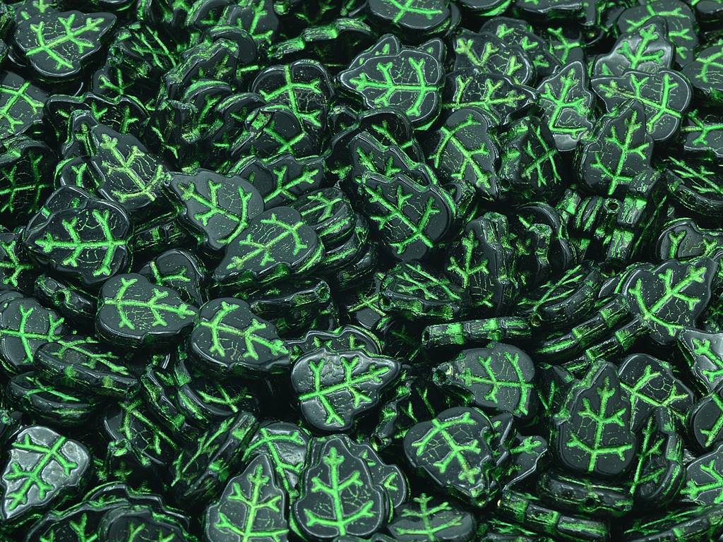 Pressed Beads Leaves, Black 54550 (23980-54550), Glass, Czech Republic