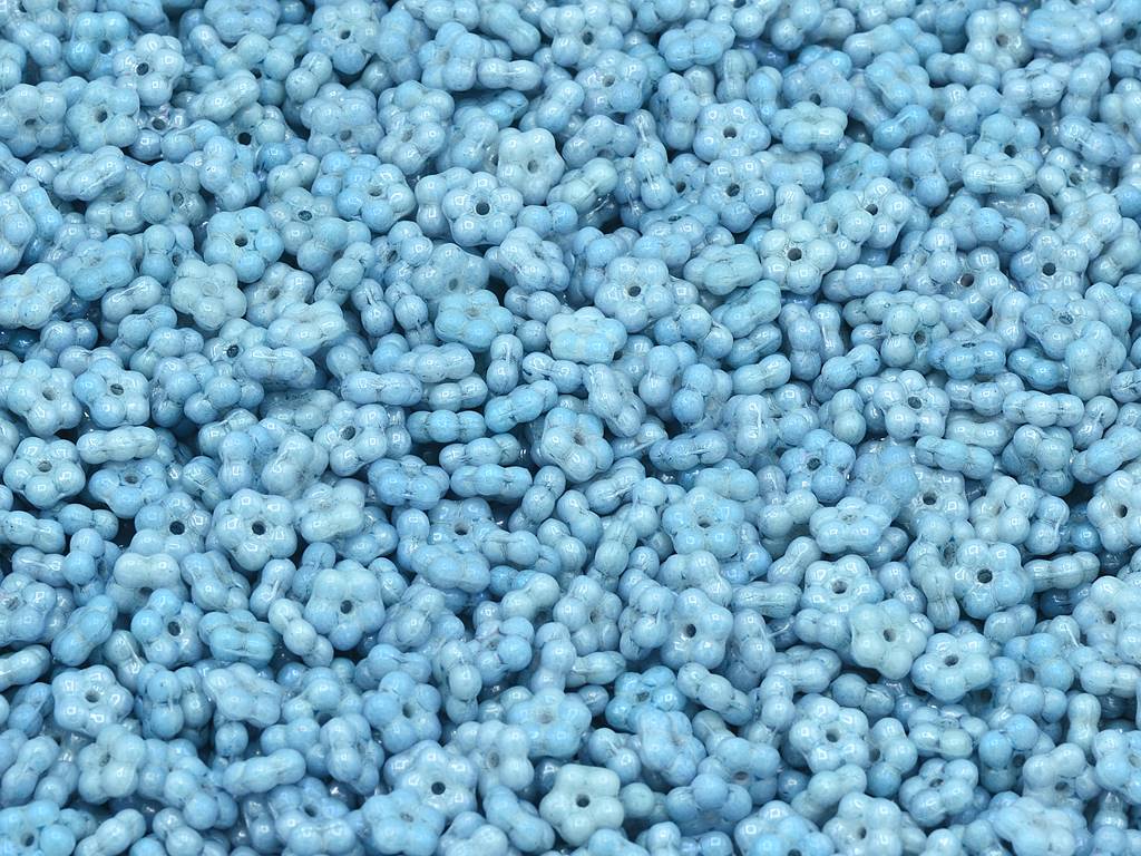 Forget Me Not Flower Beads, Chalk White Luster Blue Full Coated (03000-14464), Glass, Czech Republic
