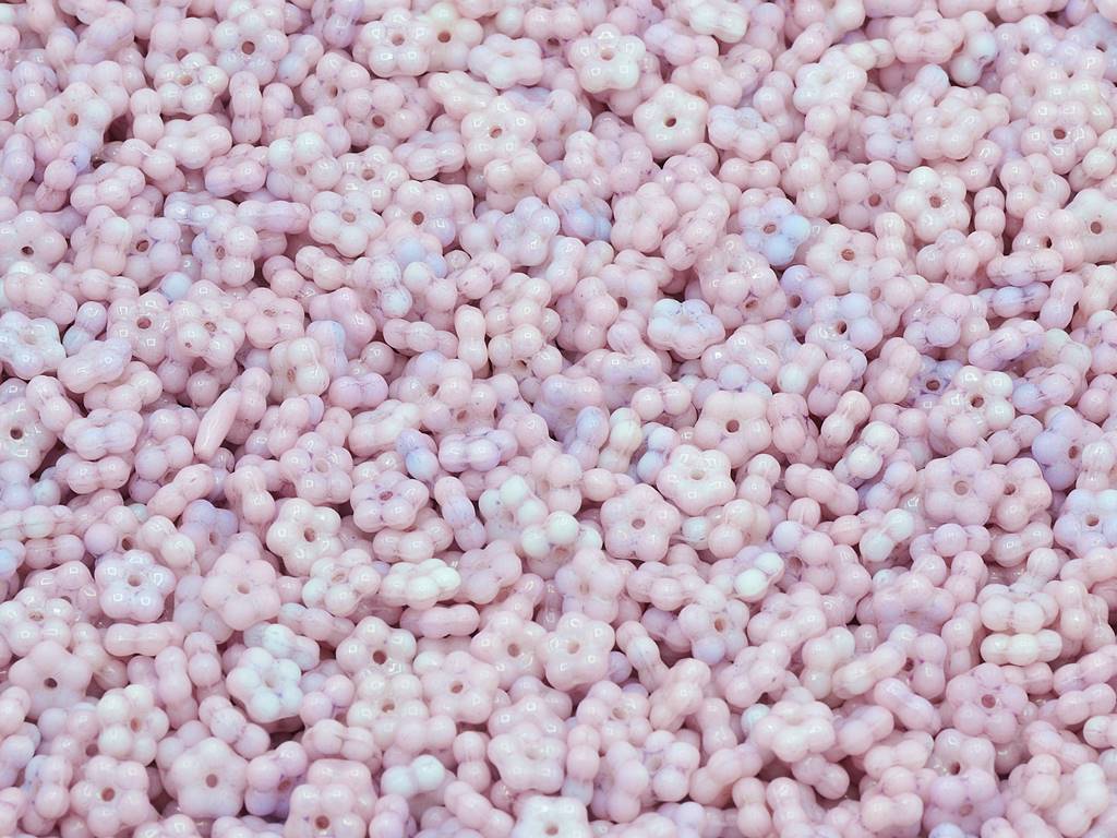Forget Me Not Flower Beads, Chalk White Luster Lila (03000-14494), Glass, Czech Republic