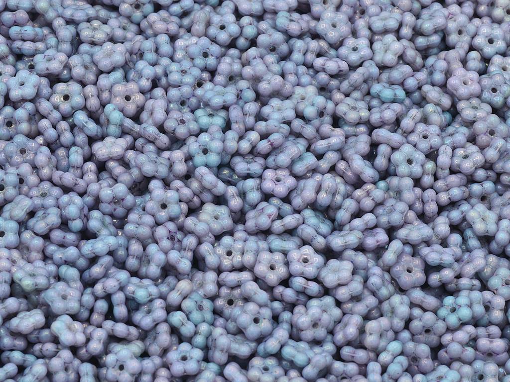 Forget Me Not Flower Beads, Chalk White Purple (03000-15726), Glass, Czech Republic