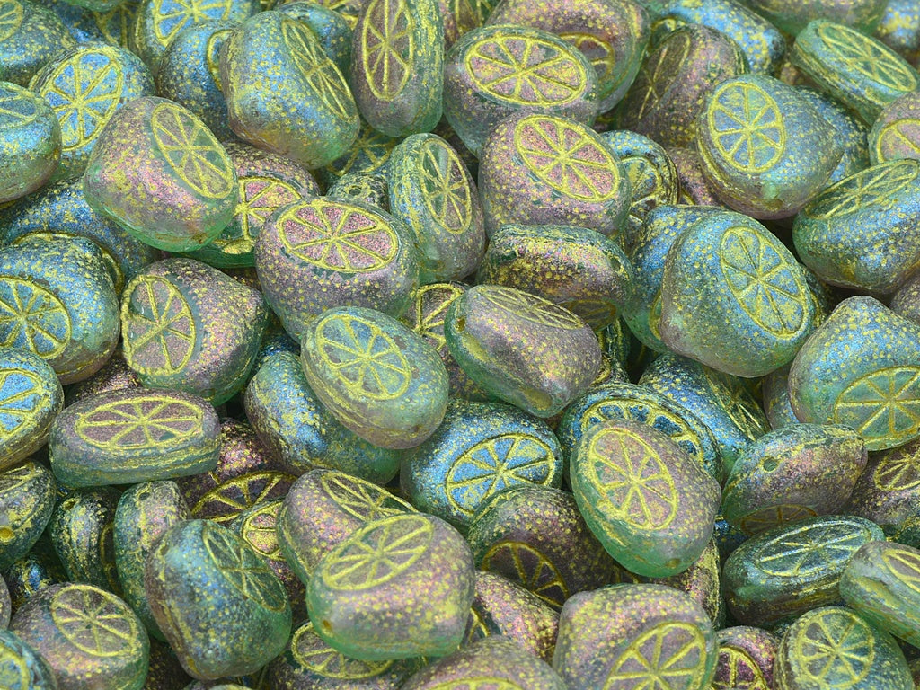 Flat Lemon Half Beads, Crystal 48823 Gold Lined (00030-48823-54302), Glass, Czech Republic