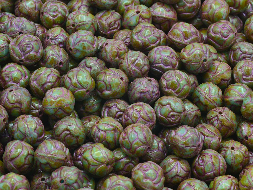 Round Rose Beads, Blue Travertin Pink Lined (63020-86800-43807), Glass, Czech Republic