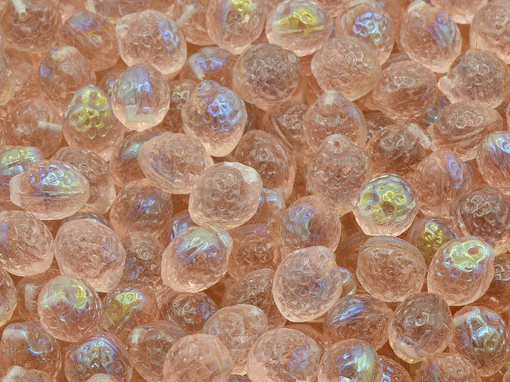 Strawberry Friut Beads, Transparent Pink Light Rainbow (70120-27307), Glass, Czech Republic