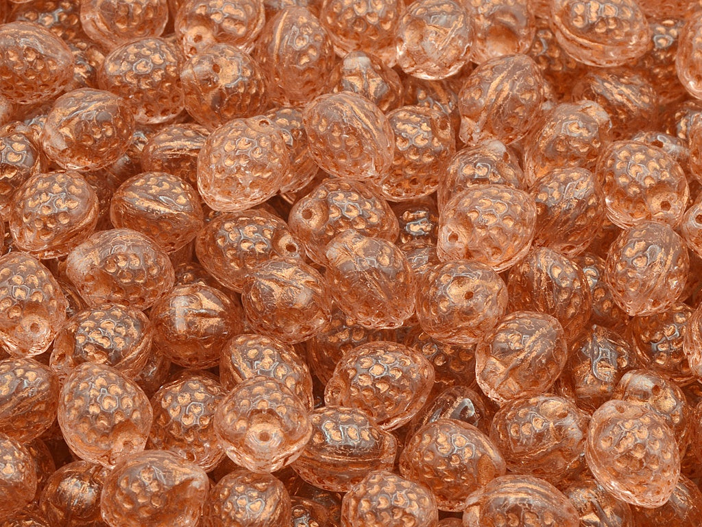 Strawberry Friut Beads, Transparent Pink Copper Lined (70120-54307), Glass, Czech Republic
