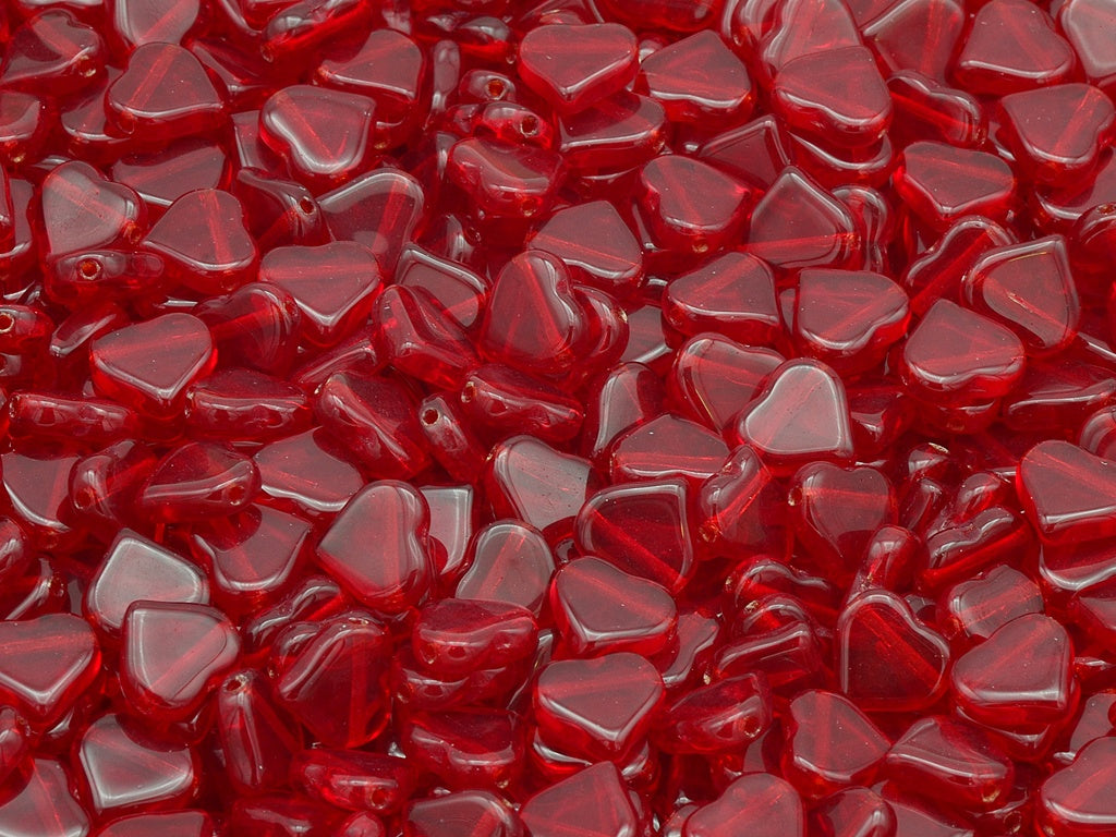 Flat Heart Beads Side Hole, Ruby Red (90080), Glass, Czech Republic