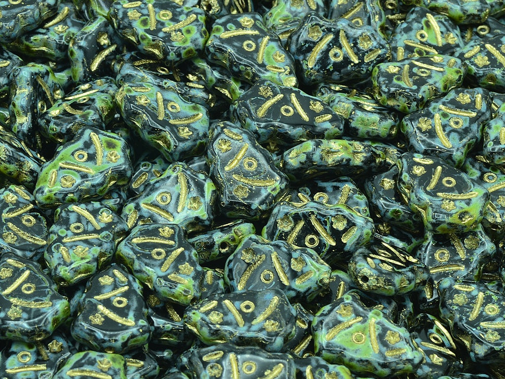 Christmas Tree Beads, Black Travertin Gold Lined (23980-86800-54302), Glass, Czech Republic