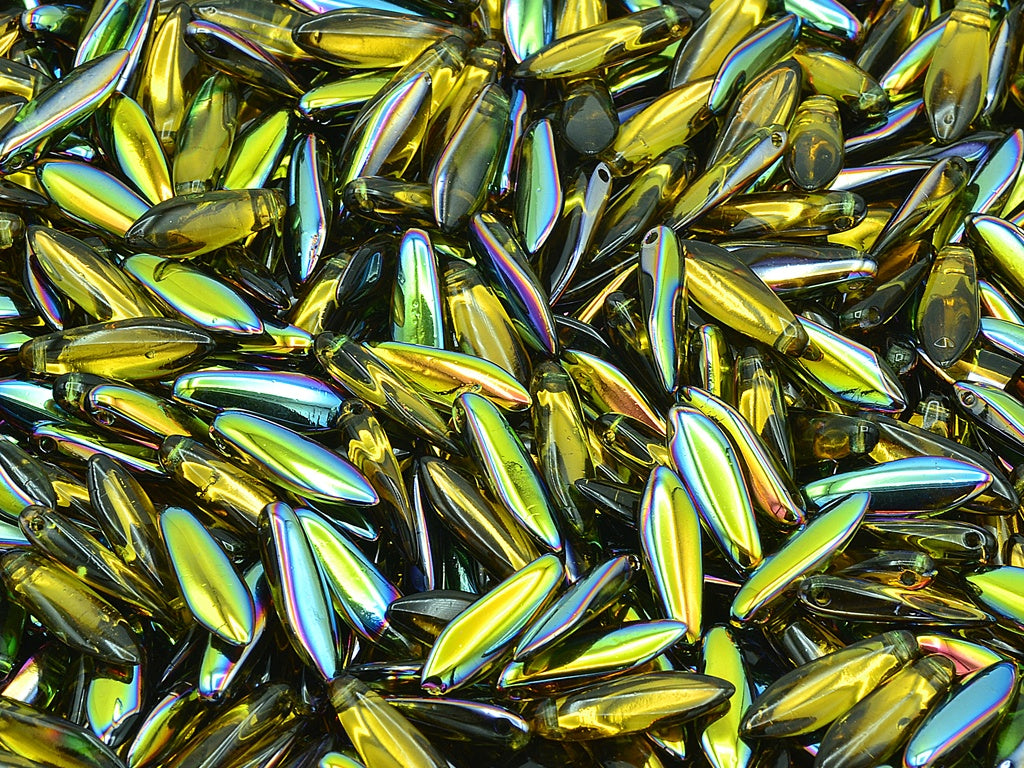 Dagger Beads, Transparent Green 28009 (50240-28009), Glass, Czech Republic