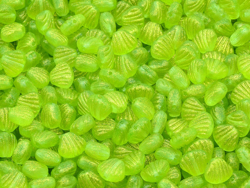 Small Flat Shell Beads, Crystal Green (00030-542008), Glass, Czech Republic