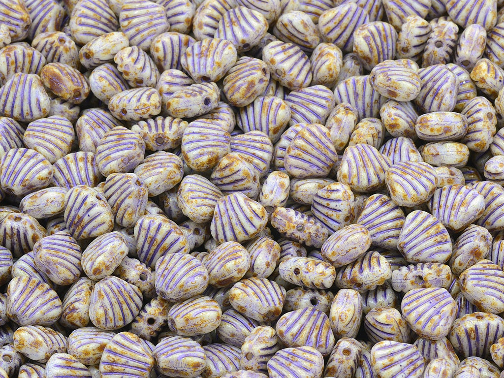 Small Flat Shell Beads, Chalk White Travertin 43810 (03000-86800-43810), Glass, Czech Republic