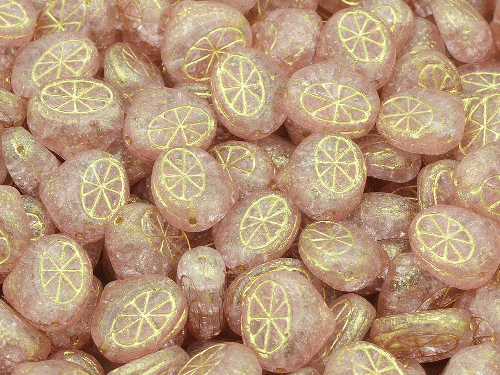 Flat Lemon Half Beads, Crystal Cracked Light Pink Gold Lined (00030-85500-34304-54302), Glass, Czech Republic