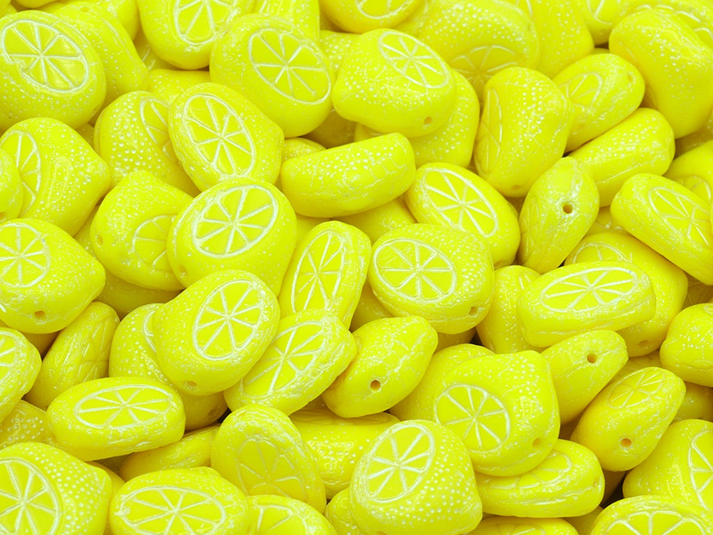 Flat Lemon Half Beads, Yellow White Lined (83120-54312), Glass, Czech Republic