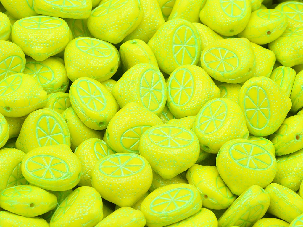 Flat Lemon Half Beads, Yellow Green Lined (83120-54322), Glass, Czech Republic