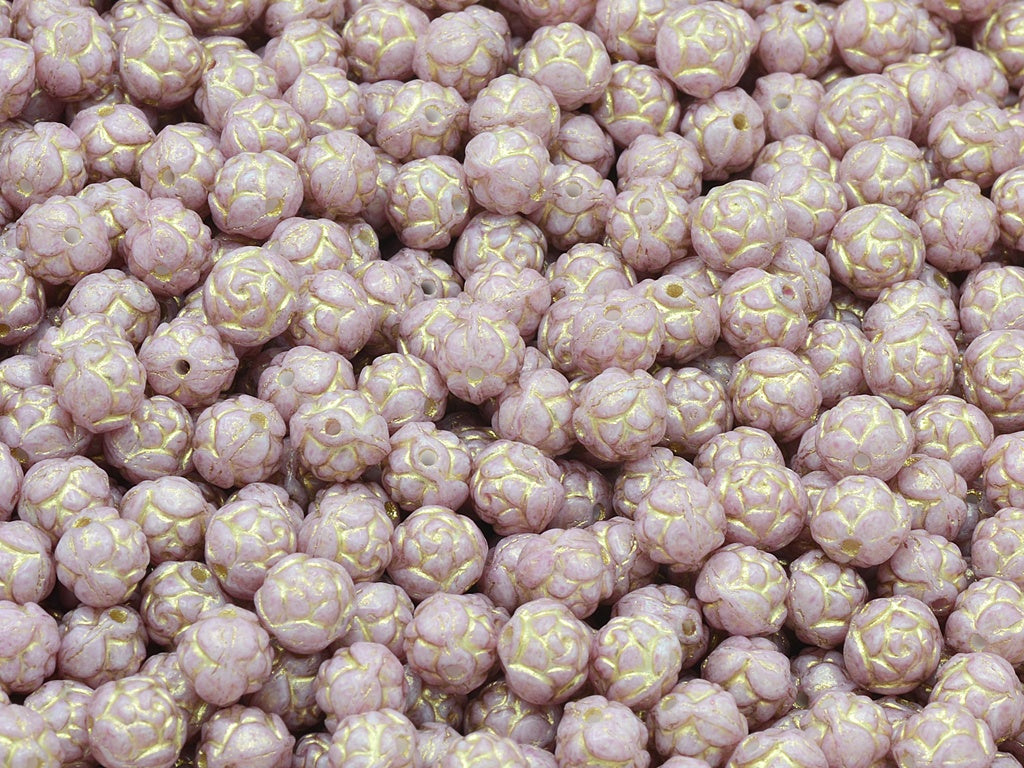 Rose Beads, Chalk White Light Fuchsia Pink Gold Lined (03000-34306-54302), Glass, Czech Republic