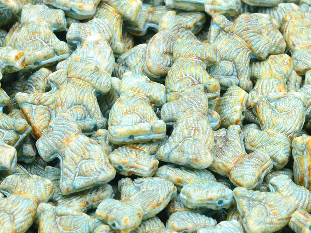 Terrier Dog Beads, Chalk White Travertin Light Blue Lined (03000-86800-54308), Glass, Czech Republic