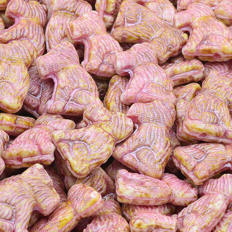 Terrier Dog Beads, Chalk White Travertin Pink Lined (03000-86800-54321), Glass, Czech Republic