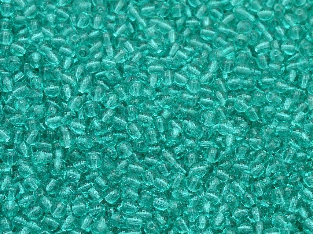 Round Druck Beads, Transparent Aqua (60110), Glass, Czech Republic