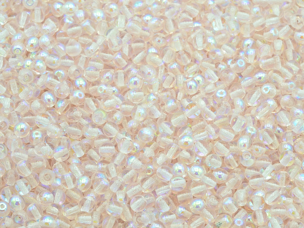 Round Druck Beads, Transparent Pink Ab (70110-28701), Glass, Czech Republic