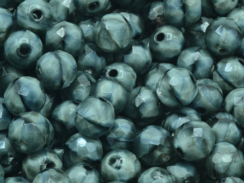 Faceted Round Fire Polished Beads, Striped Dark Gray (26407), Glass, Czech Republic
