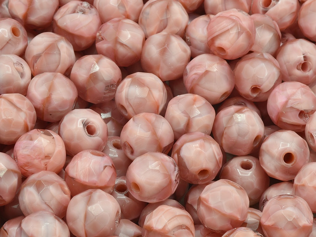 Faceted Round Fire Polished Beads, Silky Pink (76027), Glass, Czech Republic