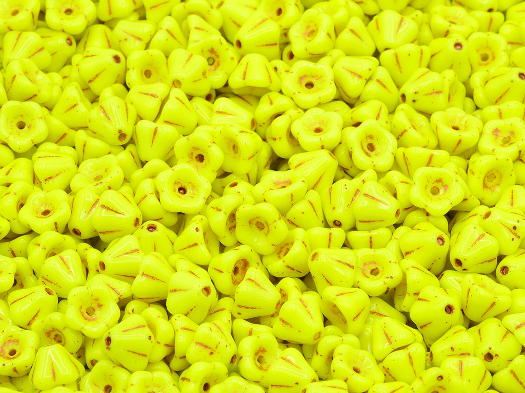 Bell Flower Beads, Yellow Copper Lined (83120-54307), Glass, Czech Republic