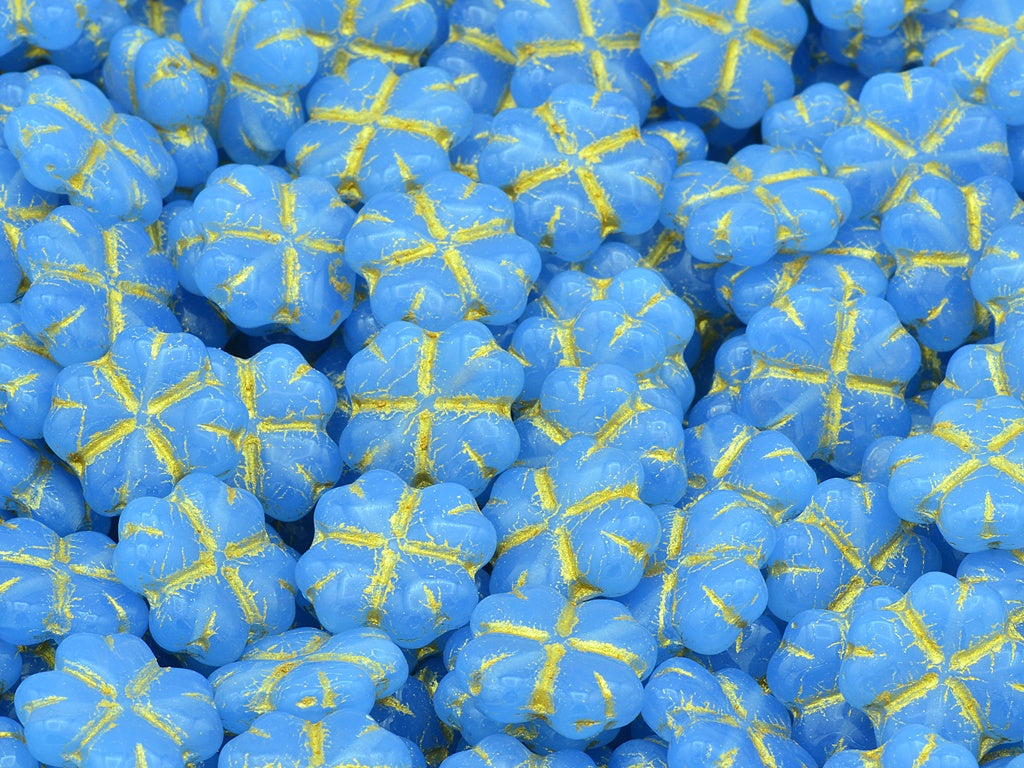 4-Leaf Clover Beads, Opal Blue Gold Lined (31000-54302), Glass, Czech Republic