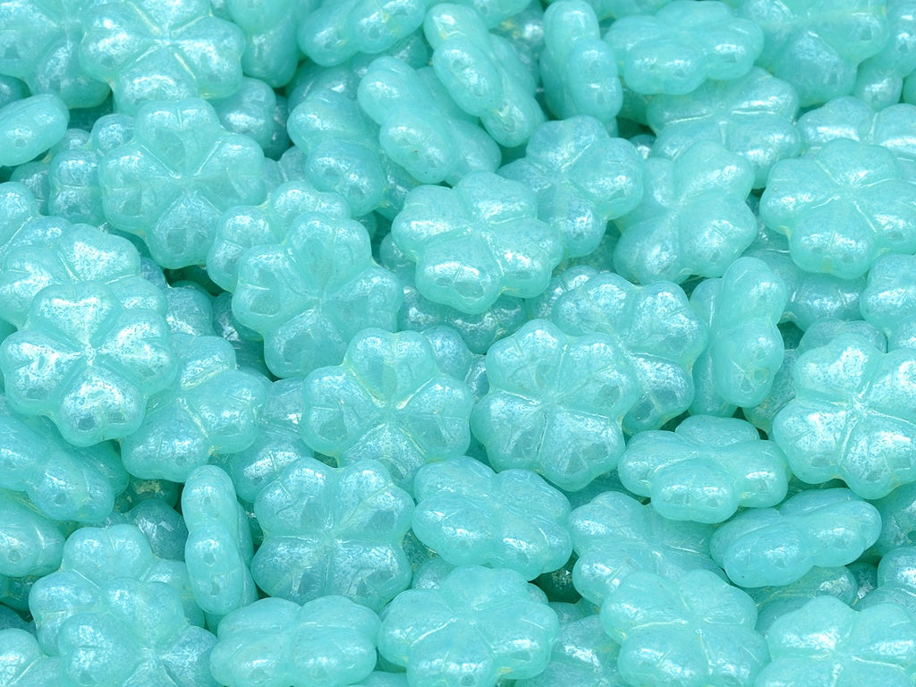 4-Leaf Clover Beads, Opal Aqua Hematite (61010-14400), Glass, Czech Republic
