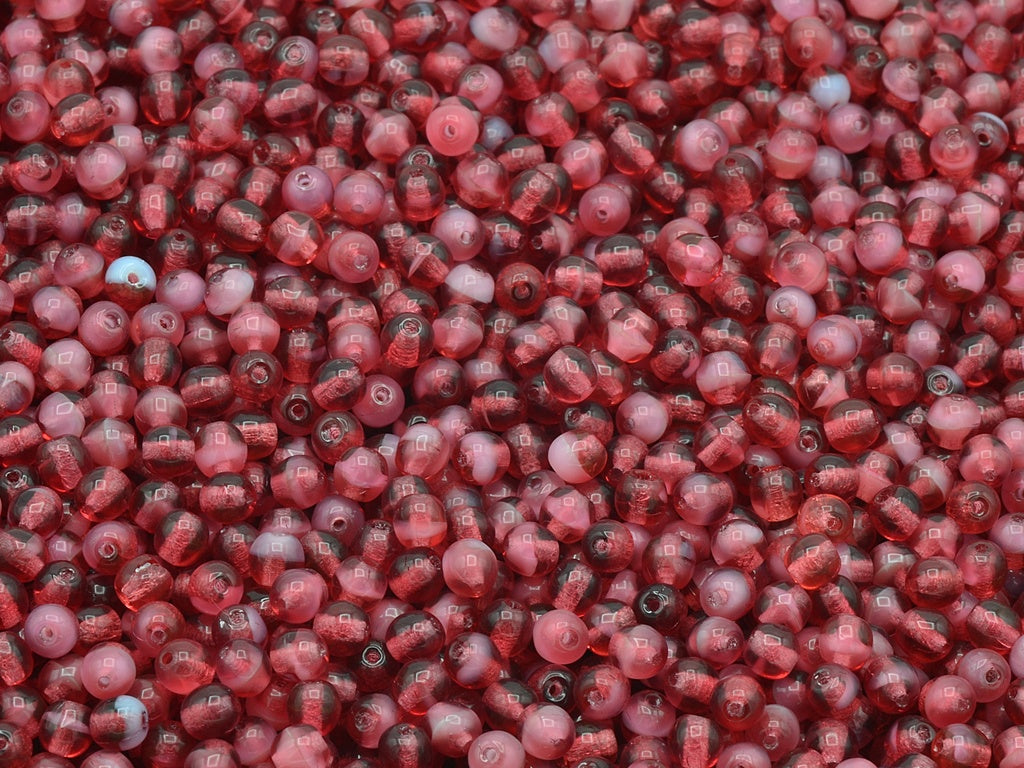 Round Druck Beads, Mixed White Red (06708), Glass, Czech Republic