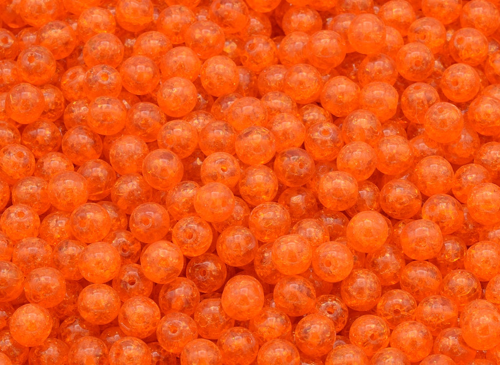 Round Druck Beads, Transparent Orange Práskačky (90030-85501), Glass, Czech Republic