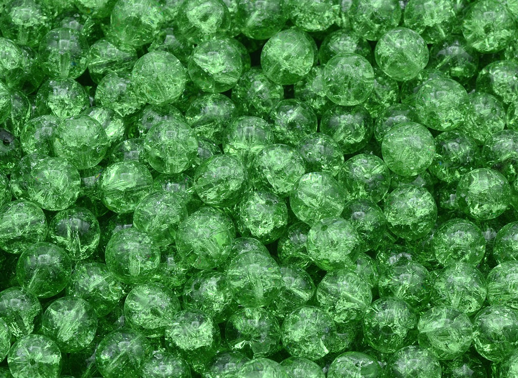 Round Druck Beads, Transparent Green Cracked (50560-85500), Glass, Czech Republic