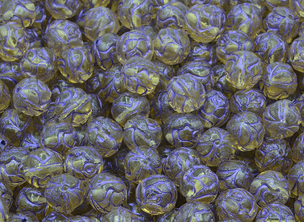 Round Rose Beads, Transparent Light Topaz Yellow 43810 (10020-43810), Glass, Czech Republic