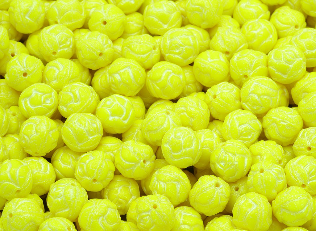 Round Rose Beads, Yellow White Lined (83120-54312), Glass, Czech Republic