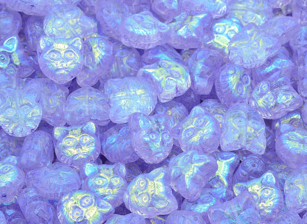 Cat Head Muzzle Beads, Crystal Blue Purple Lined Ab (00030-43809-28701), Glass, Czech Republic