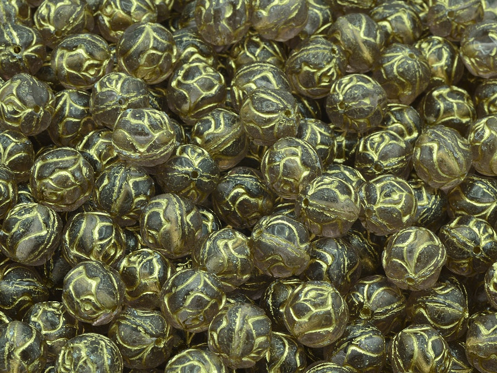 Round Rose Beads, Transparent Light Amethyst Gold Lined (20020-54202), Glass, Czech Republic