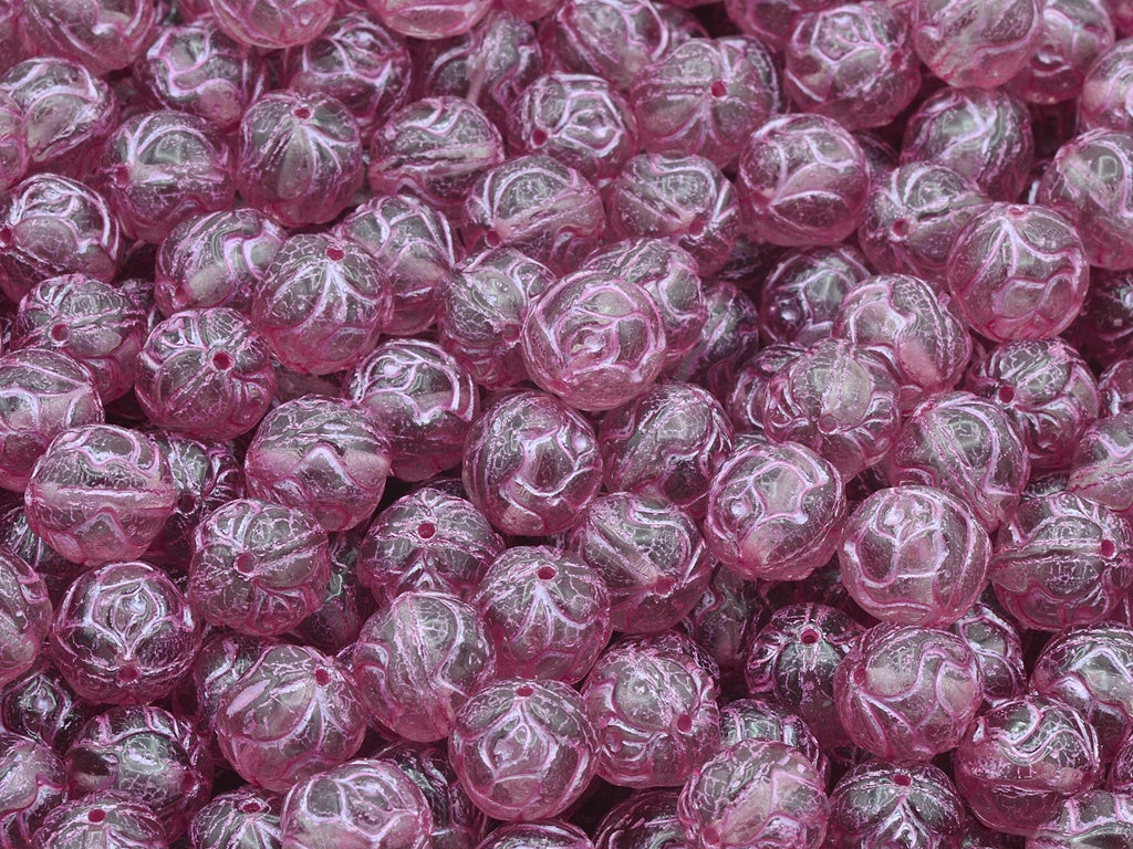 Round Rose Beads, Transparent Light Amethyst Pink Lined (20020-54321), Glass, Czech Republic