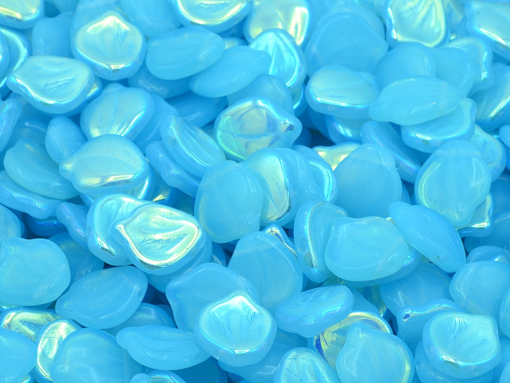 Peony Petal Beads, Opal Aqua Ab (61000-28701), Glass, Czech Republic