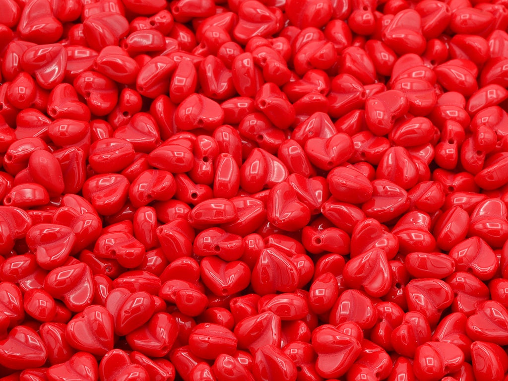 Heart Beads, Opaque Red (93200), Glass, Czech Republic