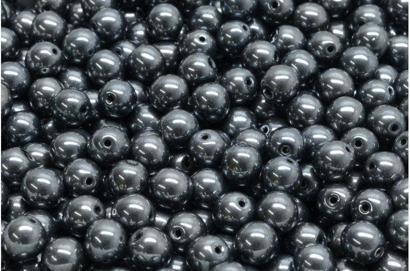 ラウンドドラックビーズ、ブラックヘマタイト(23980-14400)、ガラス、チェコ共和国