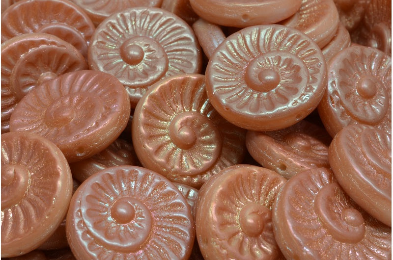 Fossil Shell Beads, White Full Apricot (02010-29123), Glass, Czech Republic