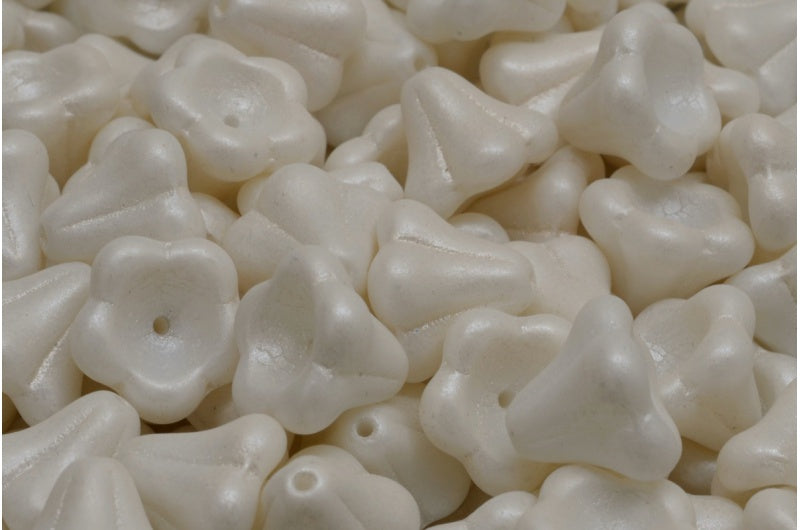 Bell Flower Beads, White 24001 (02010-24001), Glass, Czech Republic