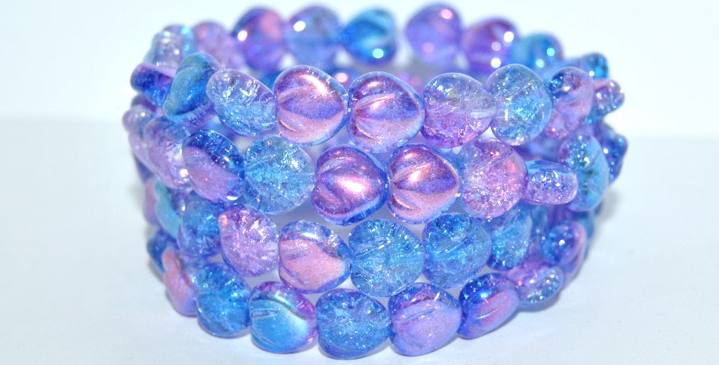 Heart Pressed Glass Beads, Crystal Glossy Blue Violet Crack (11-00030-48102-CRACK), Glass, Czech Republic ~ STRANDED