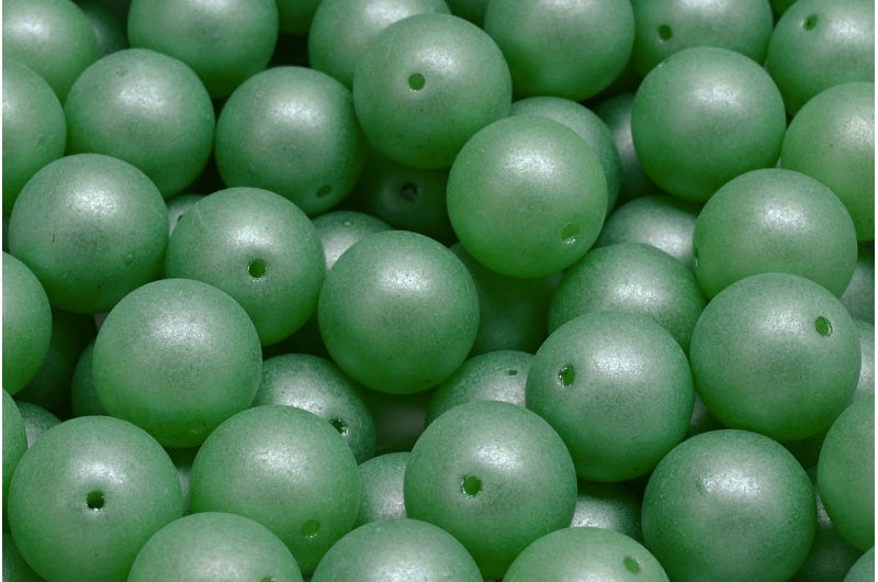 Round Druck Beads, White Green Pearl (02010-70459), Glass, Czech Republic