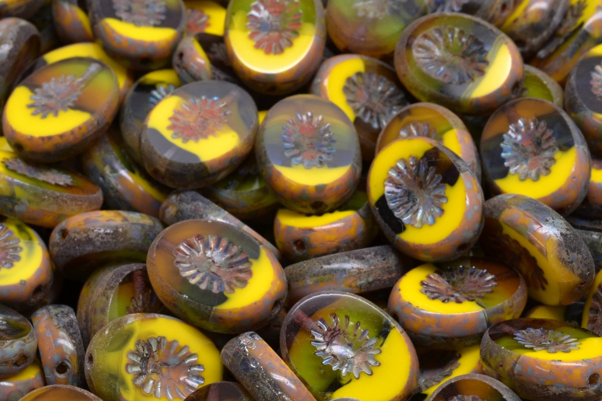 OUTLET 10 grams Table Cut Kiwi Beads, 28305 Travertin (28305-86800), Glass, Czech Republic