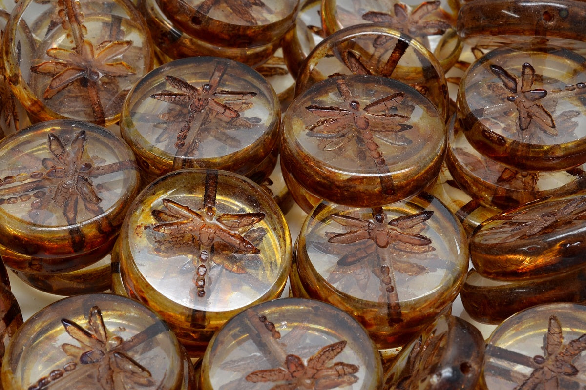 Table Cut Dragonfly Beads, Crystal Travertin (00030-86800), Glass, Czech Republic