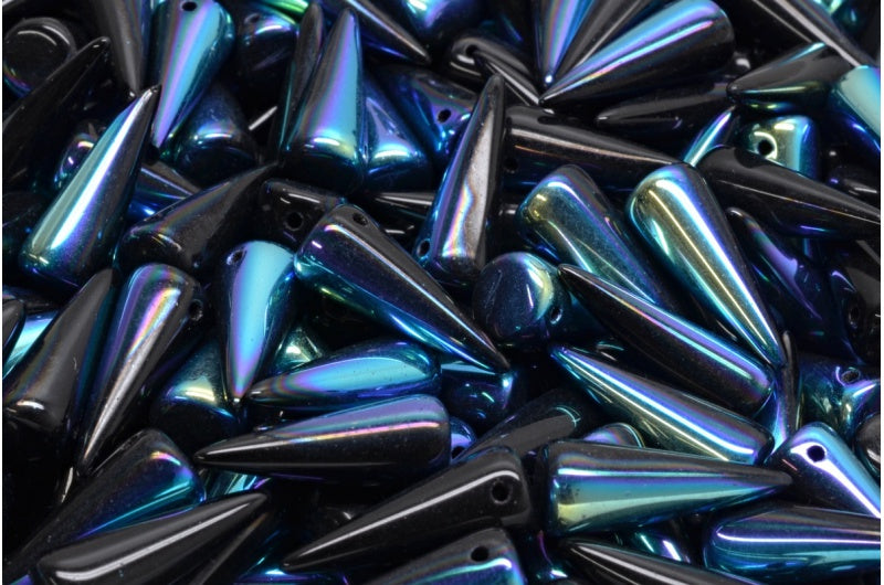 スパイクビーズ、ブラックAb(23980-28701)、ガラス、チェコ共和国