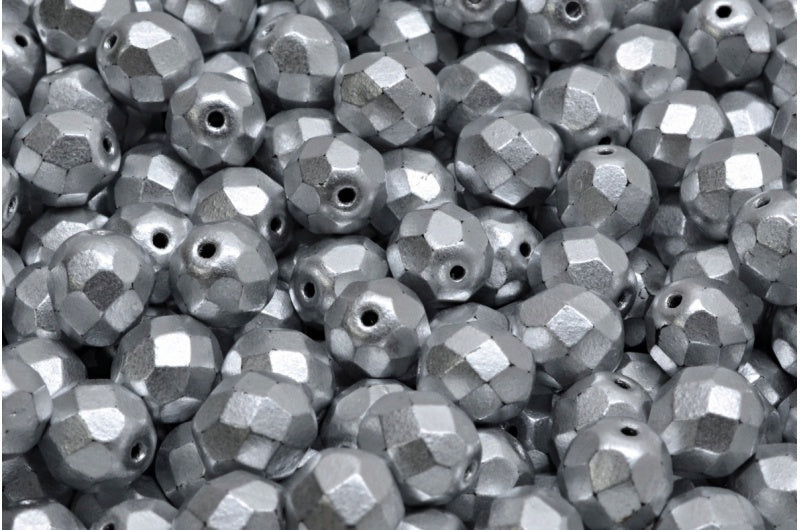 多面圆形火抛光珠,水晶银色哑光 (00030-01700),玻璃,捷克共和国