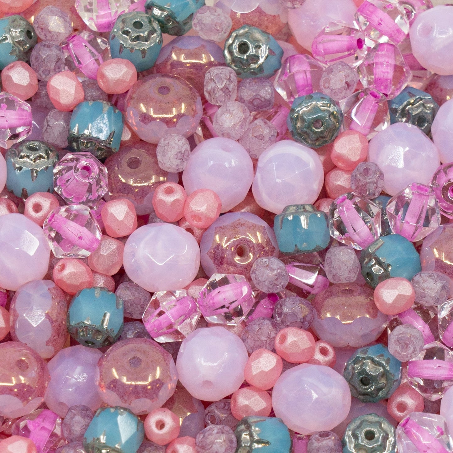 OUTLET 10 grams Faceted Round Fire Polished Beads, mi x -f mm, Pink Mix (c-mix07), Glass, Czech Republic