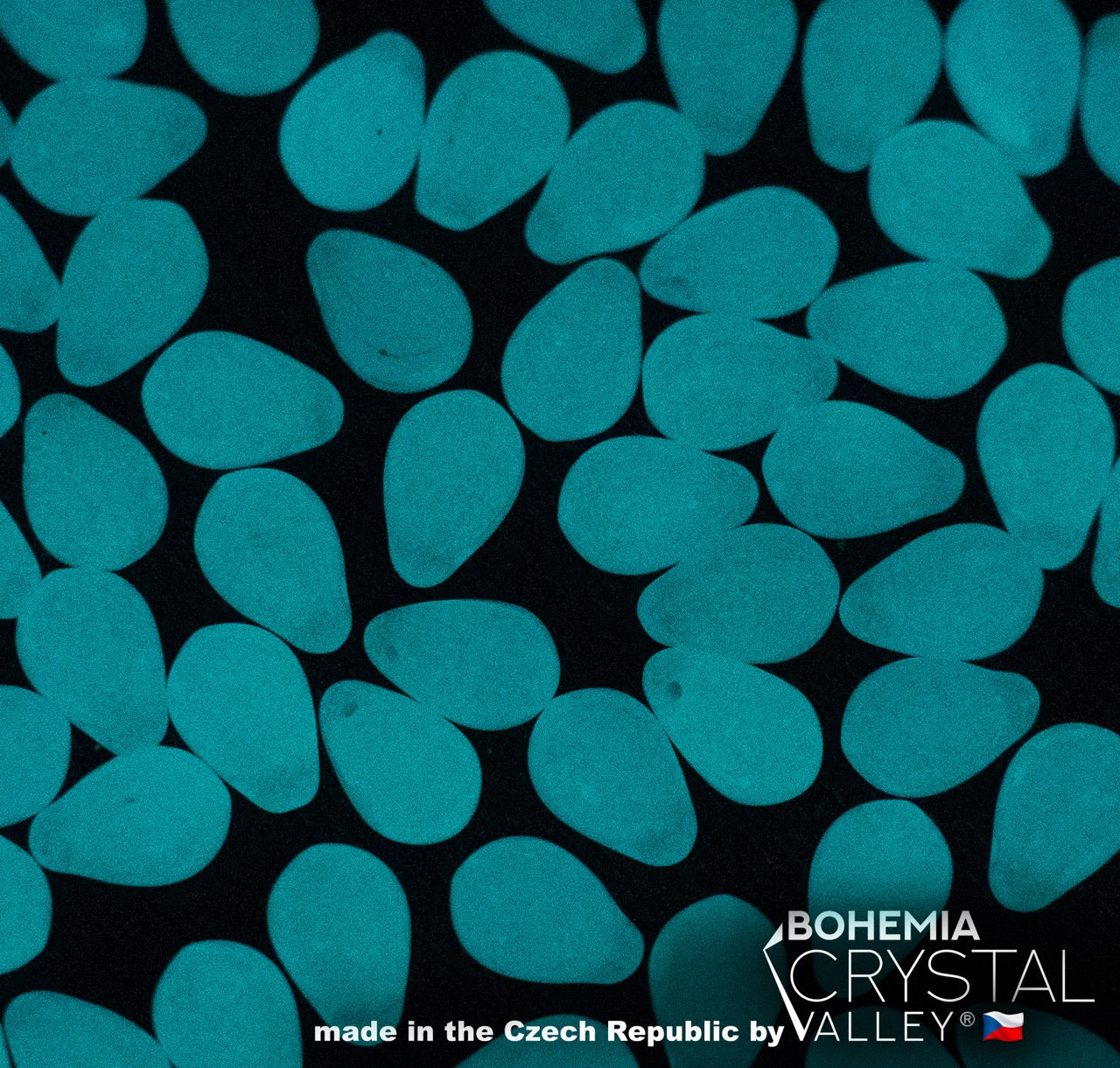 玻璃珠,6x9 毫米,泪滴脏绿绿色 - 在黑暗中发光亮蓝色