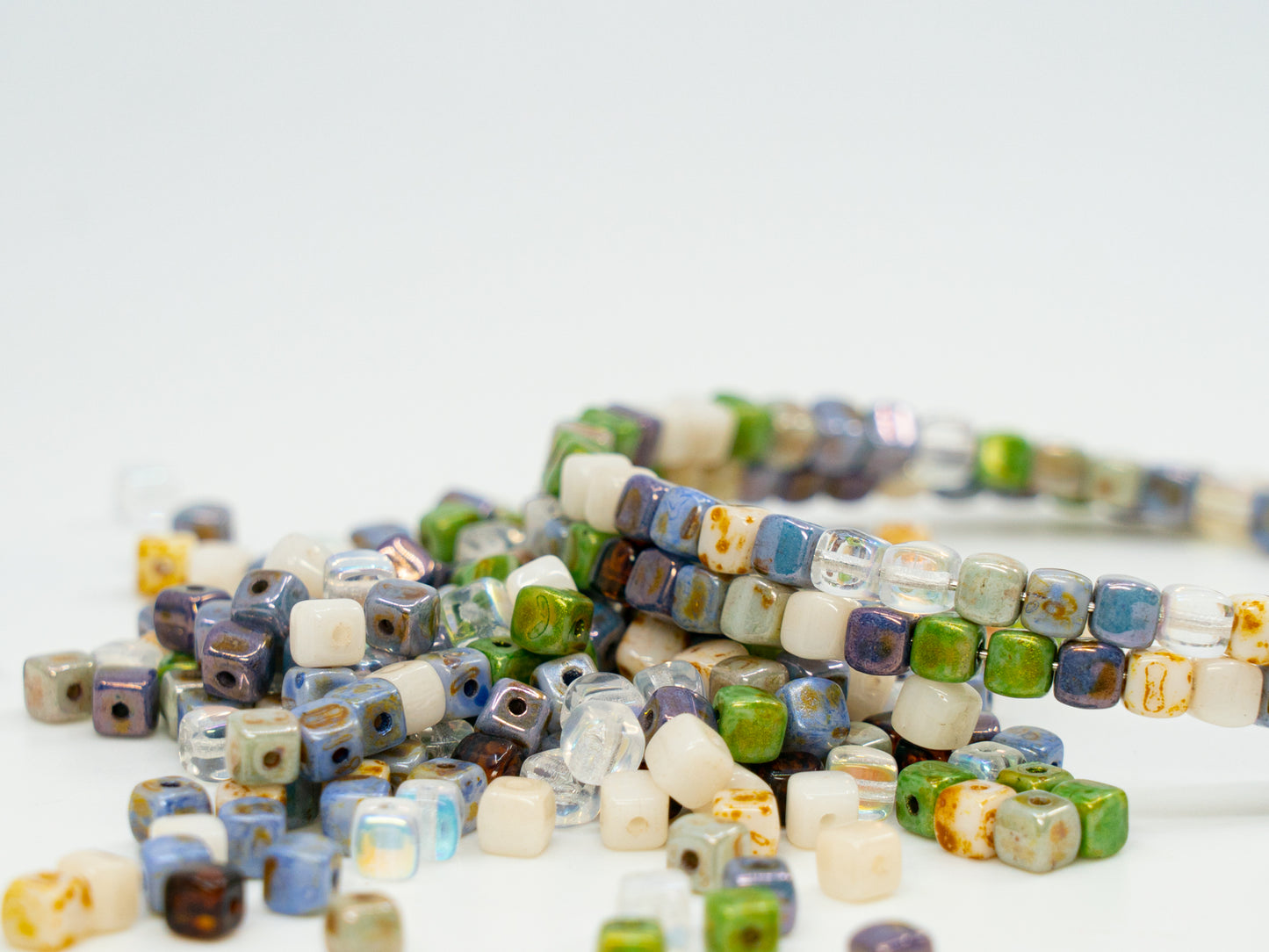 Mix of Small Cube Beads 4mm, Glass, Czech Republic