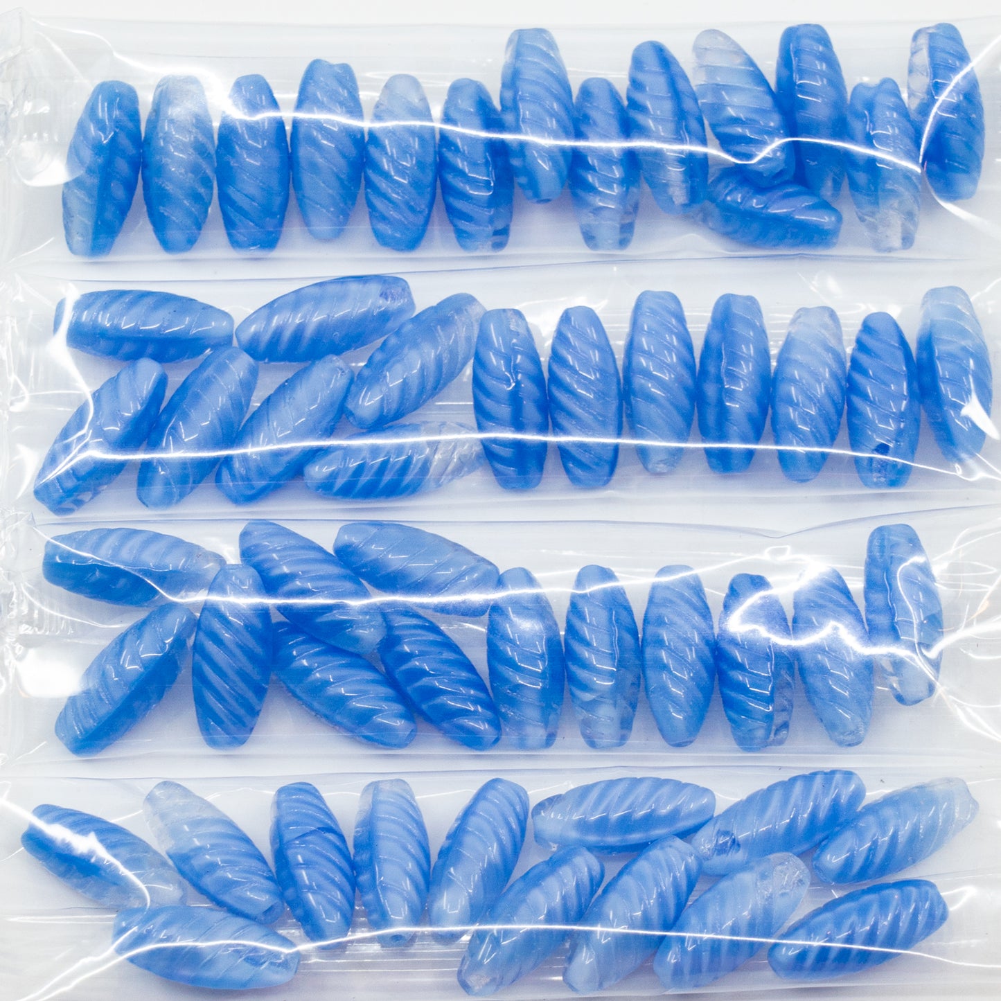 OUTLET 10 grams Shell Beads, 8 x 16 mm, Silk Blue , Glass, Czech Republic